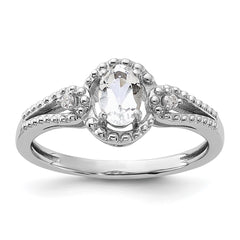 Sterling Silver Rhodium-plated White Topaz & Diam. Ring - 6