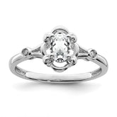 Sterling Silver Rhodium-plated White Topaz & Diam. Ring - 5
