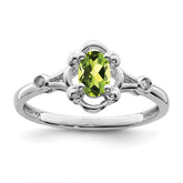 Sterling Silver Rhodium-plated Peridot & Diam. Ring - 7