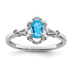 Sterling Silver Rhodium-plated Light Swiss Blue Topaz & Diam. Ring - 5