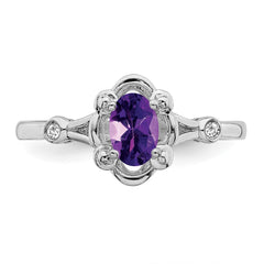 Sterling Silver Rhodium-plated Amethyst & Diam. Ring - 7