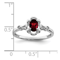 Sterling Silver Rhodium-plated Garnet & Diam. Ring - 7