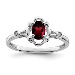 Sterling Silver Rhodium-plated Garnet & Diam. Ring - 10
