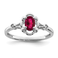 Sterling Silver Rhodium-plated Created Ruby & Diam. Ring - 10