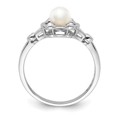 Sterling Silver Rhodium-plated FW Cultured Pearl & Diam. Ring - 3
