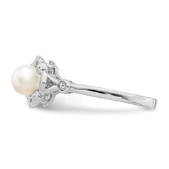 Sterling Silver Rhodium-plated FW Cultured Pearl & Diam. Ring - 4