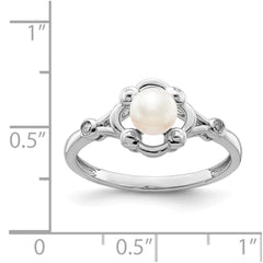 Sterling Silver Rhodium-plated FW Cultured Pearl & Diam. Ring - 13