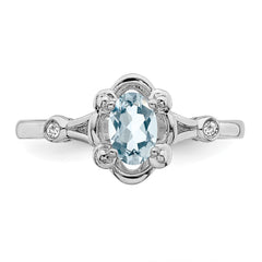 Sterling Silver Rhodium-plated Aquamarine & Diam. Ring - 11