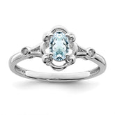 Sterling Silver Rhodium-plated Aquamarine & Diam. Ring - 11