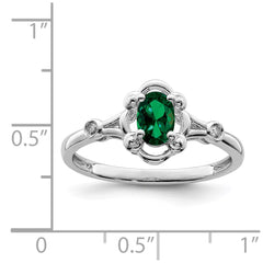 Sterling Silver Rhodium-plated Created Emerald & Diam. Ring - 2