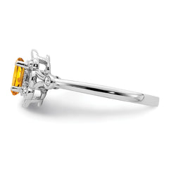 Sterling Silver Rhodium-plated Citrine & Diam. Ring - 9