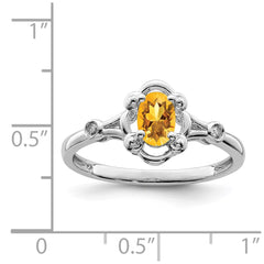 Sterling Silver Rhodium-plated Citrine & Diam. Ring - 9