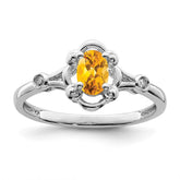 Sterling Silver Rhodium-plated Citrine & Diam. Ring - 5