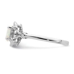 Sterling Silver Rhodium-plated Created Opal & Diam. Ring - 8