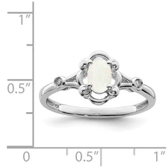 Sterling Silver Rhodium-plated Created Opal & Diam. Ring - 6