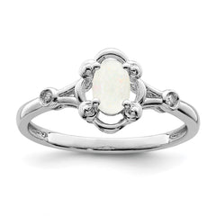 Sterling Silver Rhodium-plated Created Opal & Diam. Ring - 7