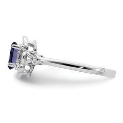 Sterling Silver Rhodium-plated Created Sapphire & Diam. Ring - 15