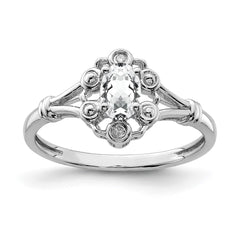 Sterling Silver Rhodium-plated White Topaz & Diam. Ring - 15