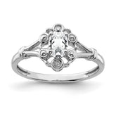 Sterling Silver Rhodium-plated White Topaz & Diam. Ring - 16