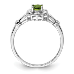 Sterling Silver Rhodium-plated Peridot & Diam. Ring - 15