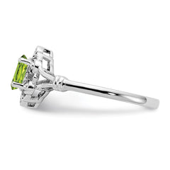Sterling Silver Rhodium-plated Peridot & Diam. Ring - 15