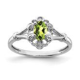 Sterling Silver Rhodium-plated Peridot & Diam. Ring - 15