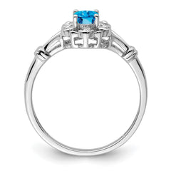 Sterling Silver Rhodium-plated Light Swiss Blue Topaz & Diam. Ring - 8