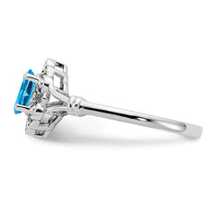 Sterling Silver Rhodium-plated Light Swiss Blue Topaz & Diam. Ring - 13