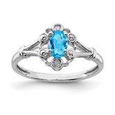 Sterling Silver Rhodium-plated Light Swiss Blue Topaz & Diam. Ring - 13