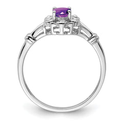 Sterling Silver Rhodium-plated Amethyst & Diam. Ring - 9