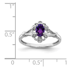 Sterling Silver Rhodium-plated Amethyst & Diam. Ring - 9