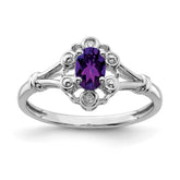 Sterling Silver Rhodium-plated Amethyst & Diam. Ring - 9