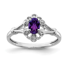 Sterling Silver Rhodium-plated Amethyst & Diam. Ring - 9