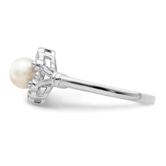 Sterling Silver Rhodium-plated FW Cultured Pearl & Diam. Ring - 19