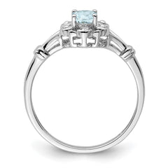 Sterling Silver Rhodium-plated Aquamarine & Diam. Ring - 13