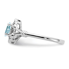 Sterling Silver Rhodium-plated Aquamarine & Diam. Ring - 12