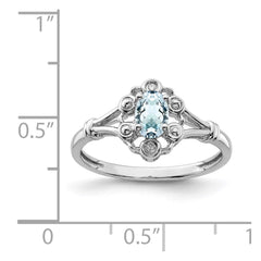 Sterling Silver Rhodium-plated Aquamarine & Diam. Ring - 14