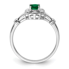 Sterling Silver Rhodium-plated Created Emerald & Diam. Ring - 18