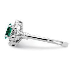 Sterling Silver Rhodium-plated Created Emerald & Diam. Ring - 19