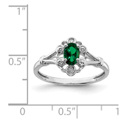 Sterling Silver Rhodium-plated Created Emerald & Diam. Ring - 18