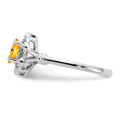 Sterling Silver Rhodium-plated Citrine & Diam. Ring - 12