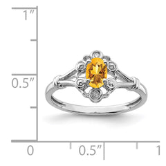Sterling Silver Rhodium-plated Citrine & Diam. Ring - 12