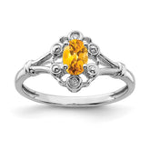 Sterling Silver Rhodium-plated Citrine & Diam. Ring - 13