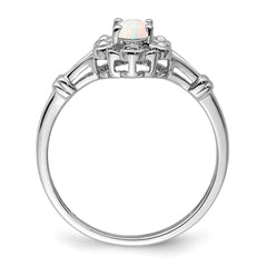 Sterling Silver Rhodium-plated Created Opal & Diam. Ring - 20