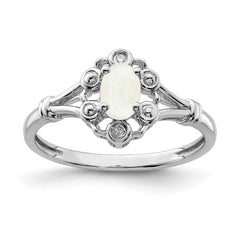 Sterling Silver Rhodium-plated Created Opal & Diam. Ring - 20