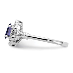 Sterling Silver Rhodium-plated Created Sapphire & Diam. Ring - 23