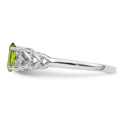 Sterling Silver Rhodium-plated Peridot & Diam. Ring - 16