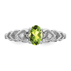 Sterling Silver Rhodium-plated Peridot & Diam. Ring - 18