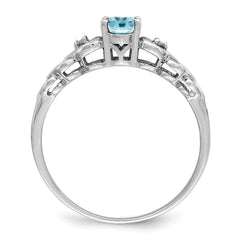 Sterling Silver Rhodium-plated Swiss Blue Topaz & Diam. Ring - 5