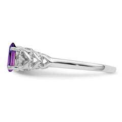 Sterling Silver Rhodium-plated Amethyst & Diam. Ring - 5